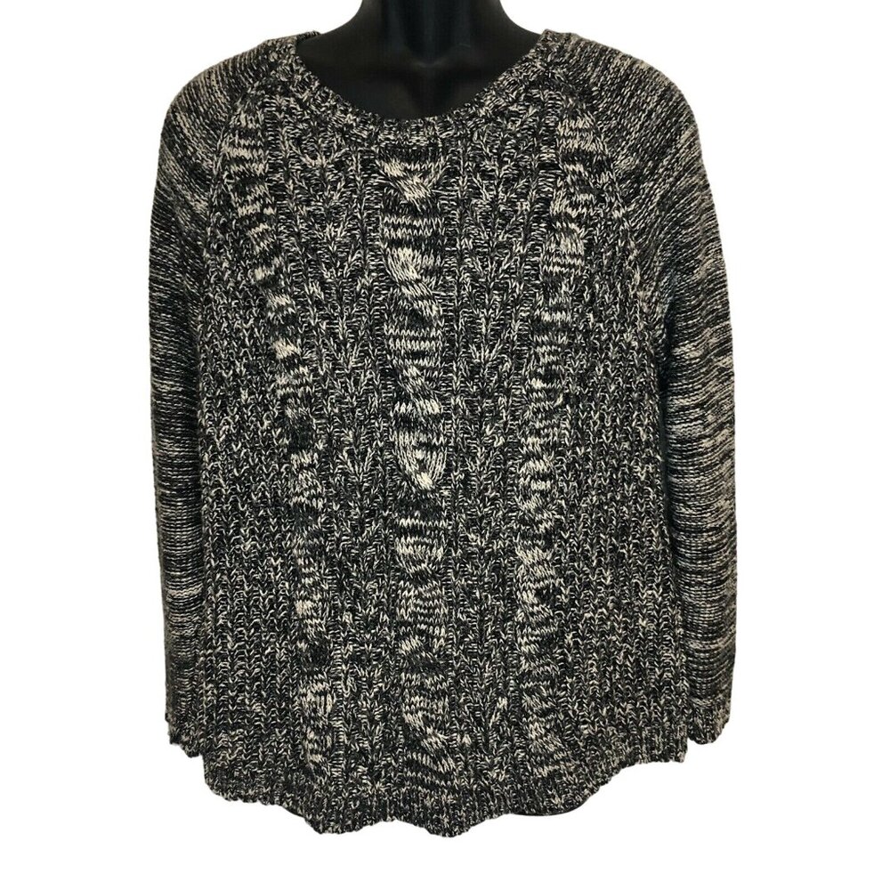 Sonoma Women’s Size Large Long Sleeve Black/White Cable Knit Sweater